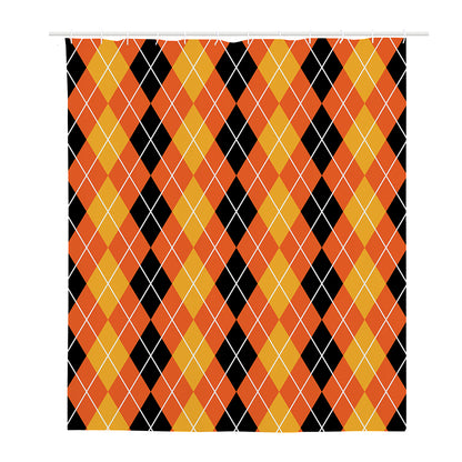 Black And Orange Argyle Pattern Print Polyester Shower Curtain