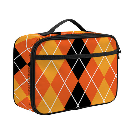 Black And Orange Argyle Pattern Print Portable Lunch Bag