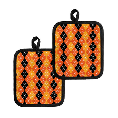 Black And Orange Argyle Pattern Print Pot Holders