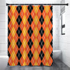 Black And Orange Argyle Pattern Print Premium Shower Curtain