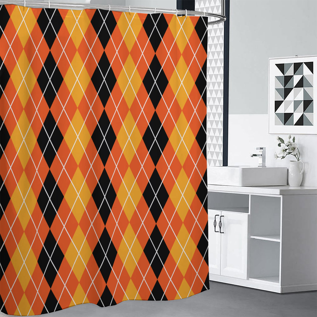 Black And Orange Argyle Pattern Print Premium Shower Curtain