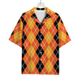Black And Orange Argyle Pattern Print Rayon Hawaiian Shirt
