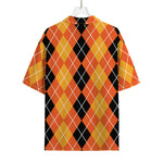 Black And Orange Argyle Pattern Print Rayon Hawaiian Shirt