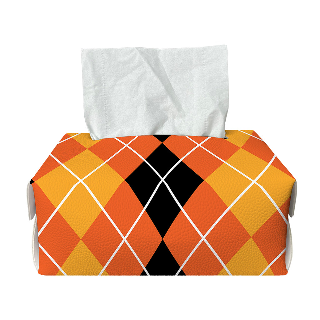 Black And Orange Argyle Pattern Print Rectangle Tissue Box Cover