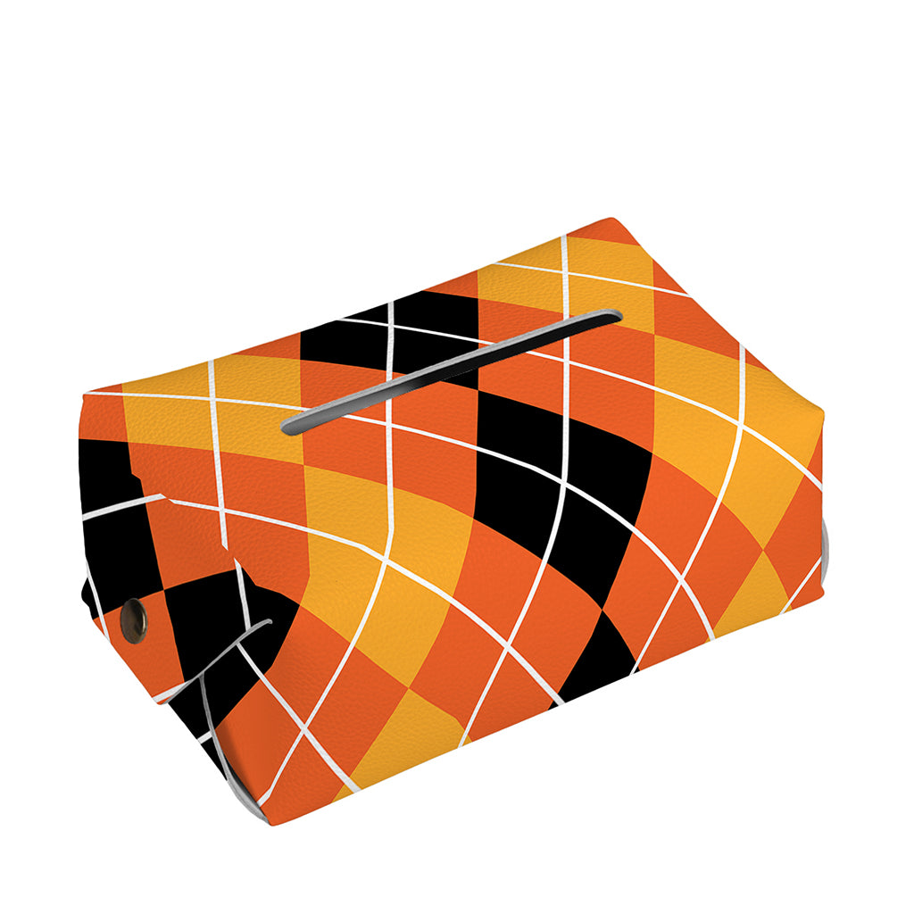 Black And Orange Argyle Pattern Print Rectangle Tissue Box Cover