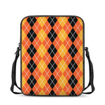 Black And Orange Argyle Pattern Print Rectangular Crossbody Bag