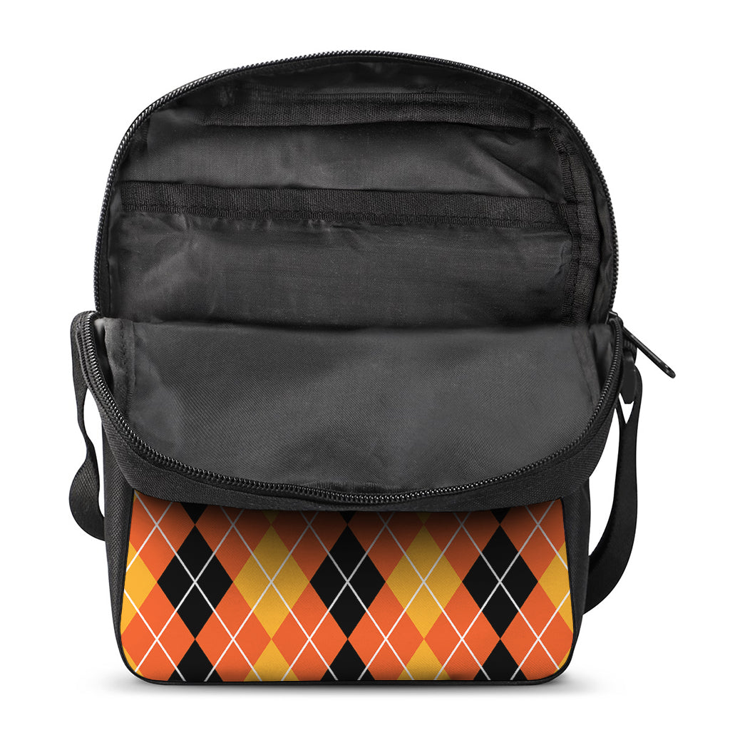 Black And Orange Argyle Pattern Print Rectangular Crossbody Bag