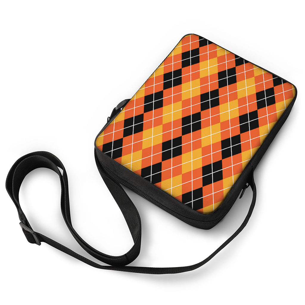 Black And Orange Argyle Pattern Print Rectangular Crossbody Bag