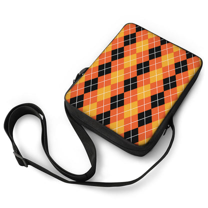 Black And Orange Argyle Pattern Print Rectangular Crossbody Bag
