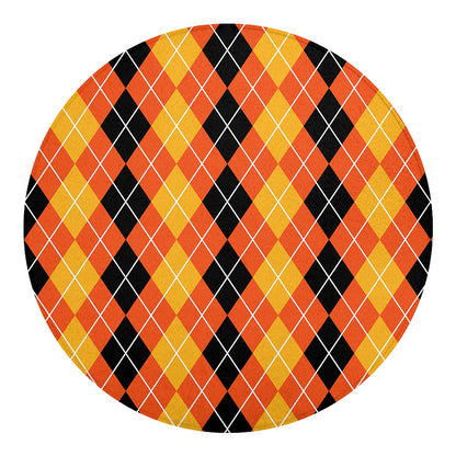 Black And Orange Argyle Pattern Print Round Blanket