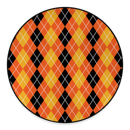 Black And Orange Argyle Pattern Print Round Floor Mat