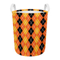 Black And Orange Argyle Pattern Print Round Laundry Basket
