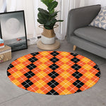 Black And Orange Argyle Pattern Print Round Rug