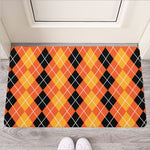 Black And Orange Argyle Pattern Print Rubber Doormat