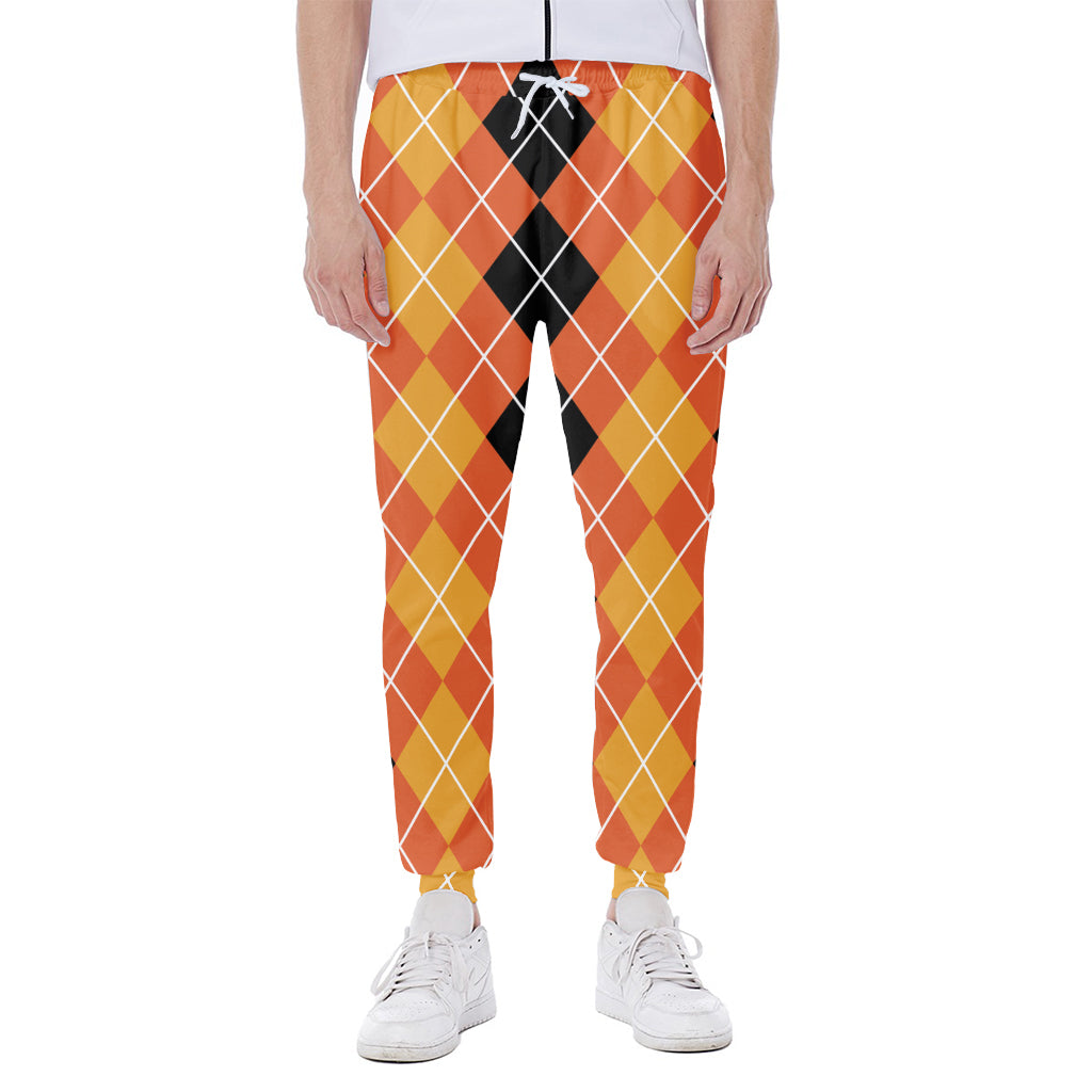 Black And Orange Argyle Pattern Print Scuba Joggers