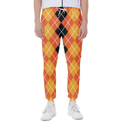 Black And Orange Argyle Pattern Print Scuba Joggers