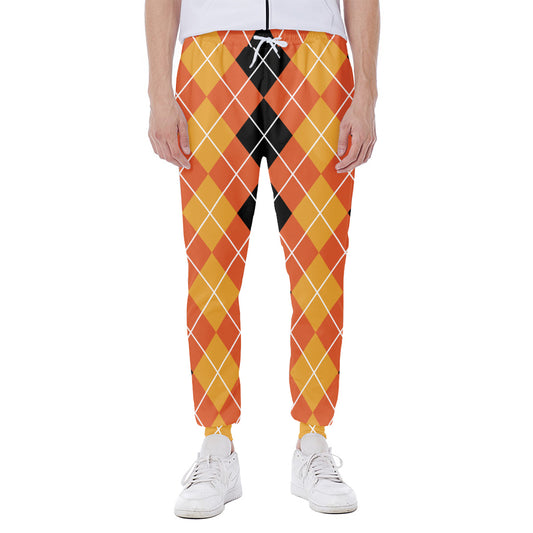 Black And Orange Argyle Pattern Print Scuba Joggers