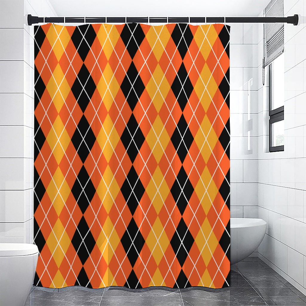 Black And Orange Argyle Pattern Print Shower Curtain