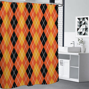 Black And Orange Argyle Pattern Print Shower Curtain