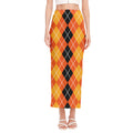 Black And Orange Argyle Pattern Print Side Slit Maxi Skirt