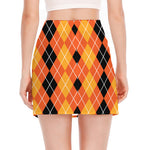 Black And Orange Argyle Pattern Print Side Slit Mini Skirt