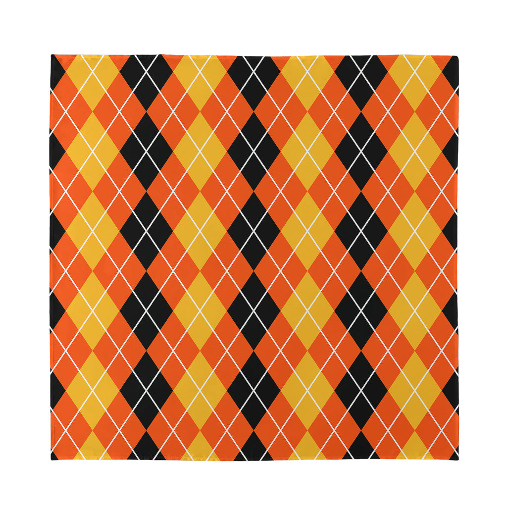 Black And Orange Argyle Pattern Print Silk Bandana