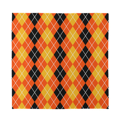 Black And Orange Argyle Pattern Print Silk Bandana