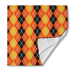 Black And Orange Argyle Pattern Print Silk Bandana
