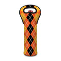 Black And Orange Argyle Pattern Print Single Neoprene Wine Tote