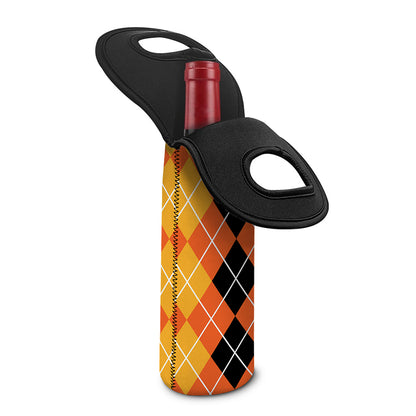 Black And Orange Argyle Pattern Print Single Neoprene Wine Tote