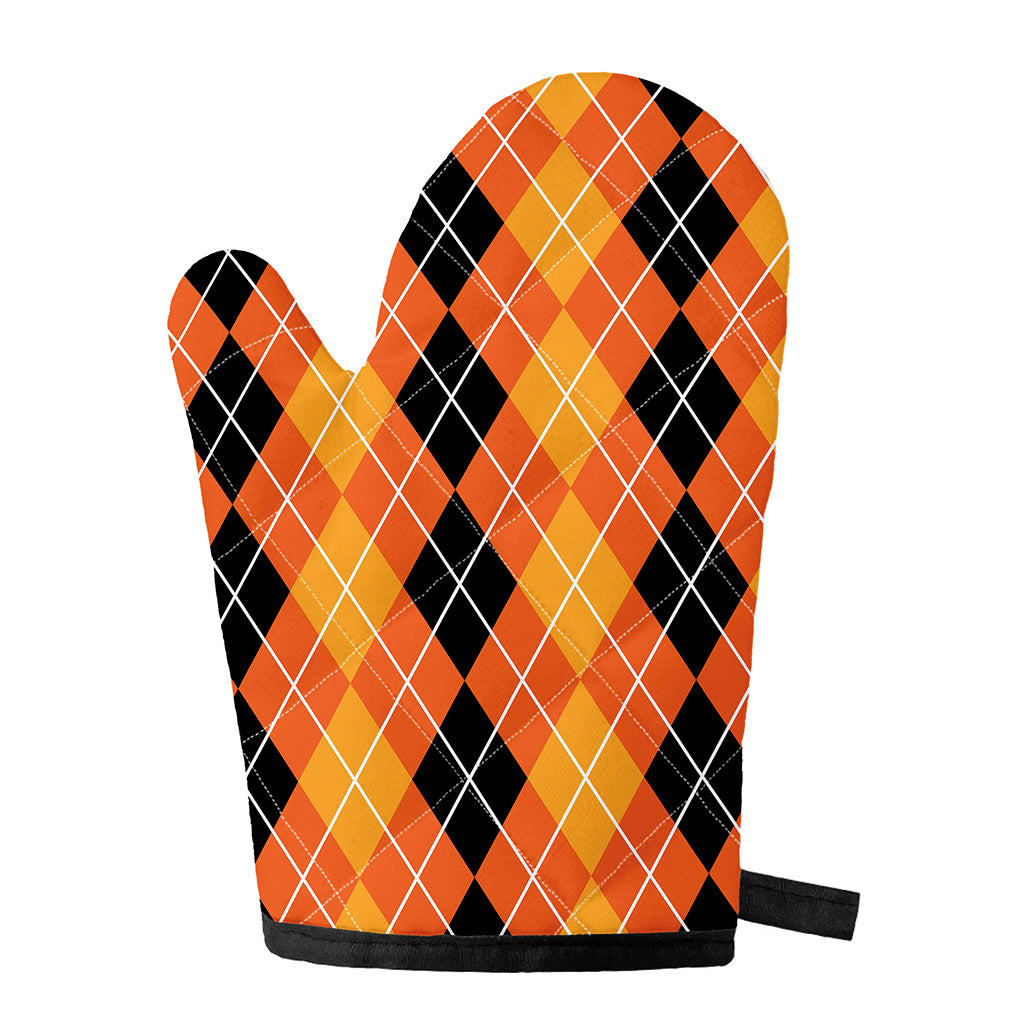 Black And Orange Argyle Pattern Print Single Oven Mitt