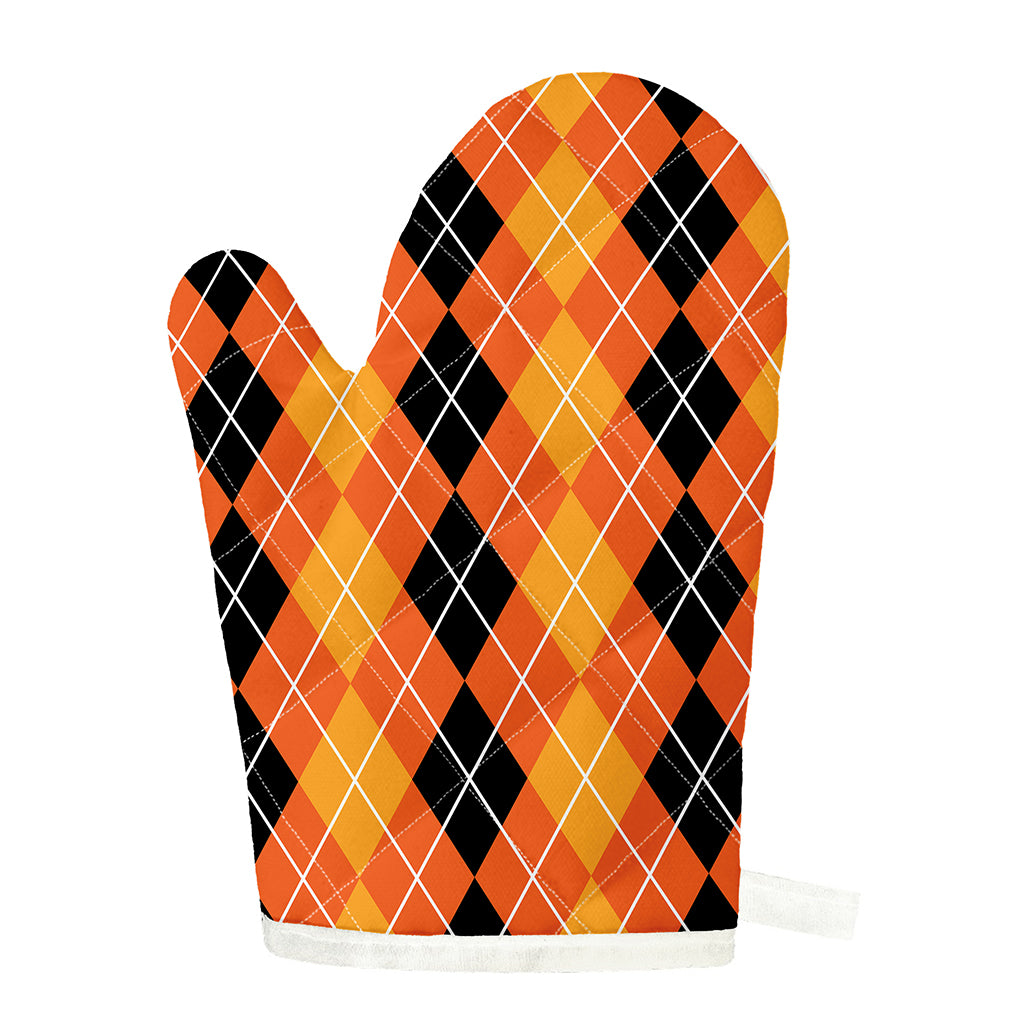 Black And Orange Argyle Pattern Print Single Oven Mitt