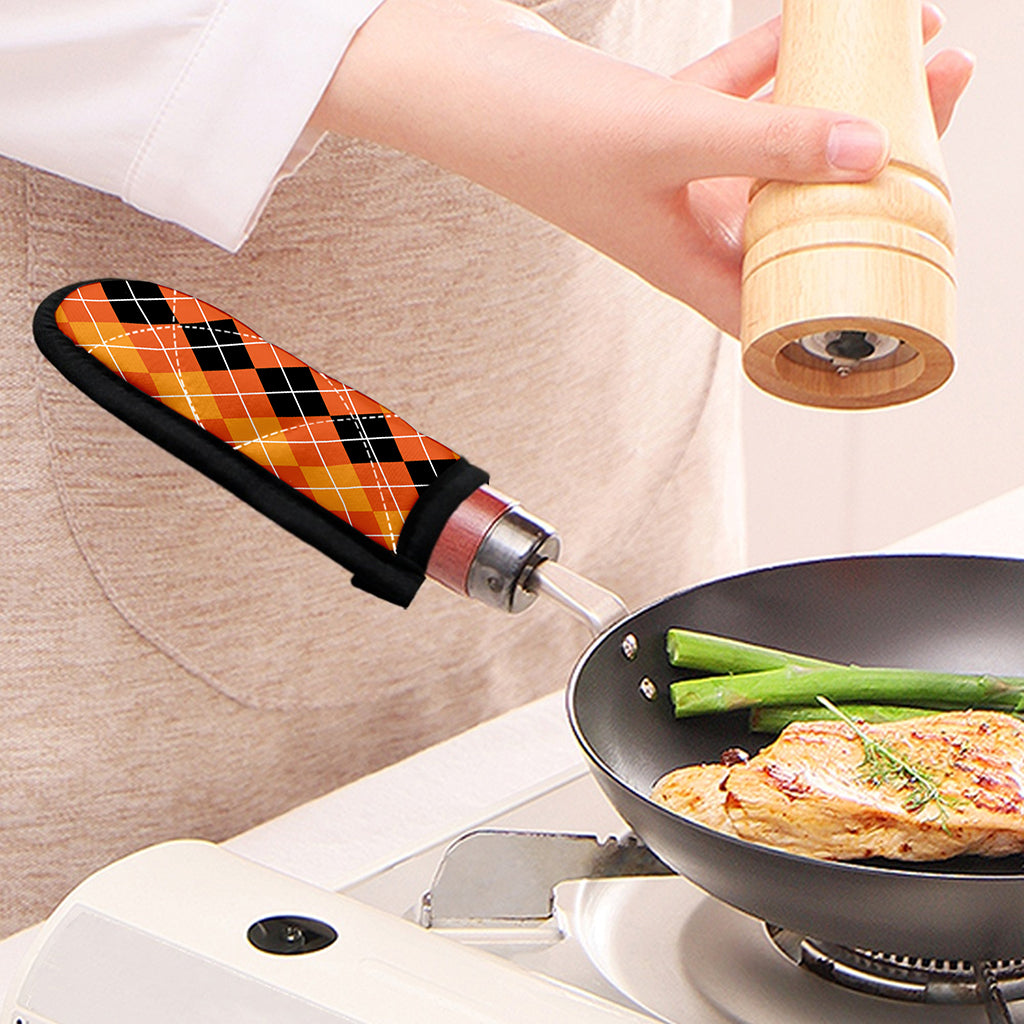 Black And Orange Argyle Pattern Print Skillet Handle Cover