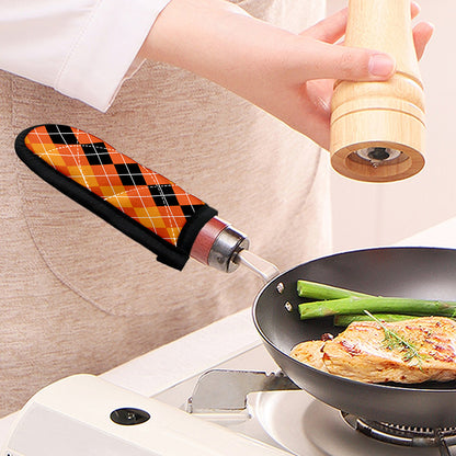 Black And Orange Argyle Pattern Print Skillet Handle Cover
