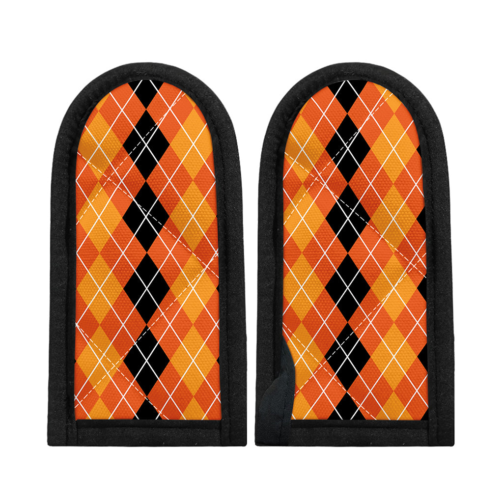 Black And Orange Argyle Pattern Print Skillet Handle Cover
