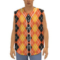 Black And Orange Argyle Pattern Print Sleeveless Baseball Jersey