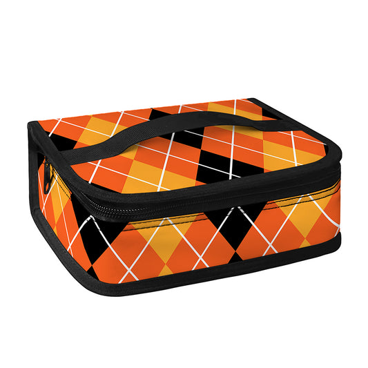 Black And Orange Argyle Pattern Print Small Lunch Bag