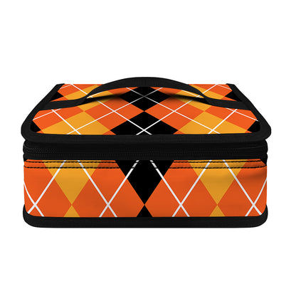 Black And Orange Argyle Pattern Print Small Lunch Bag