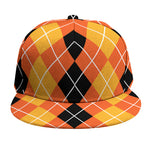 Black And Orange Argyle Pattern Print Snapback Cap