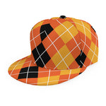 Black And Orange Argyle Pattern Print Snapback Cap