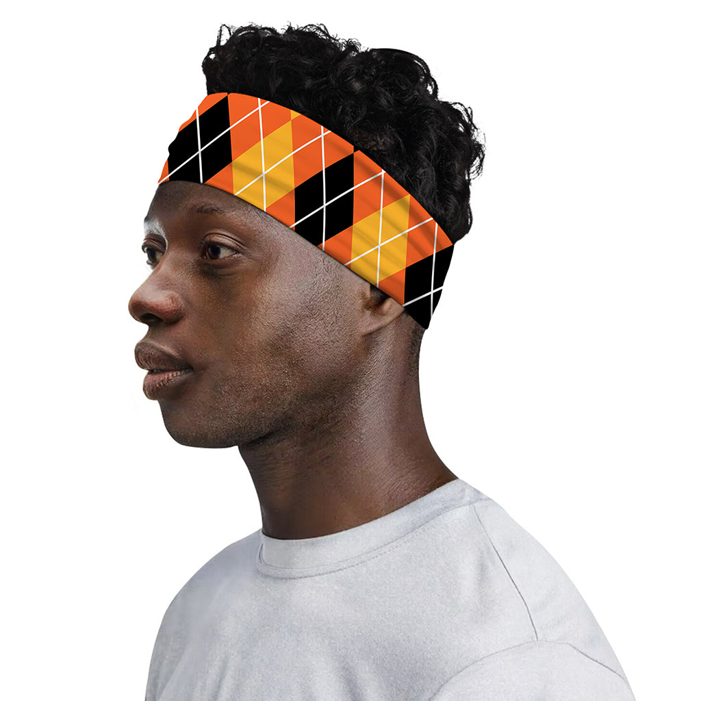 Black And Orange Argyle Pattern Print Sports Headband