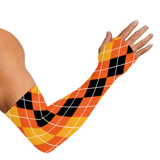 Black And Orange Argyle Pattern Print Sun Protection Arm Sleeves