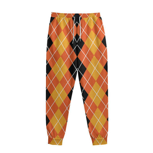 Black And Orange Argyle Pattern Print Sweatpants