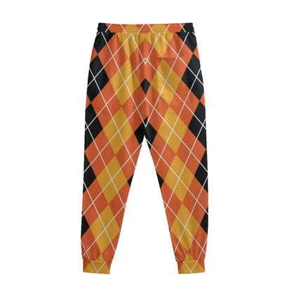 Black And Orange Argyle Pattern Print Sweatpants