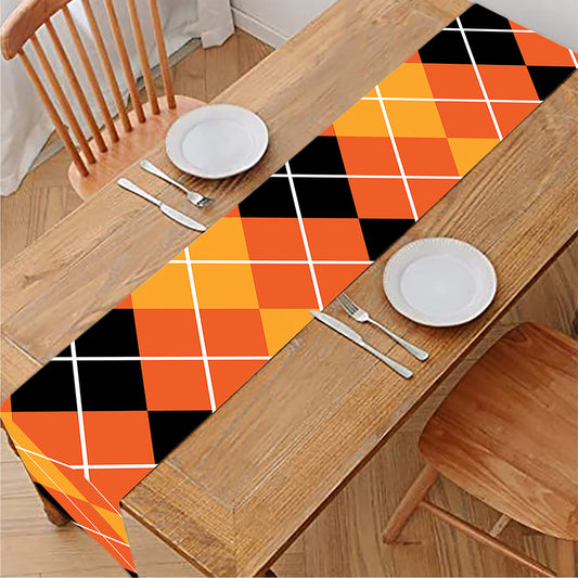 Black And Orange Argyle Pattern Print Table Runner