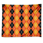 Black And Orange Argyle Pattern Print Tapestry