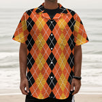 Black And Orange Argyle Pattern Print Textured Short Sleeve Shirt
