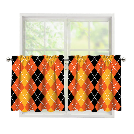Black And Orange Argyle Pattern Print Tier Curtains