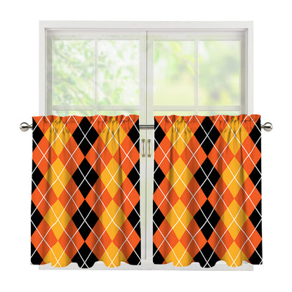 Black And Orange Argyle Pattern Print Tier Curtains