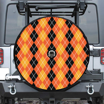 Black And Orange Argyle Pattern Print Tire Cover With Camera Hole